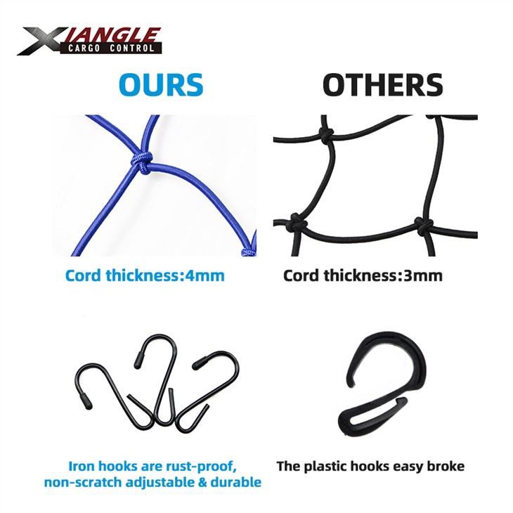 15'' X 15'' Cargo Net With Metal Hooks-rubber Inner Core, Strong And Durable